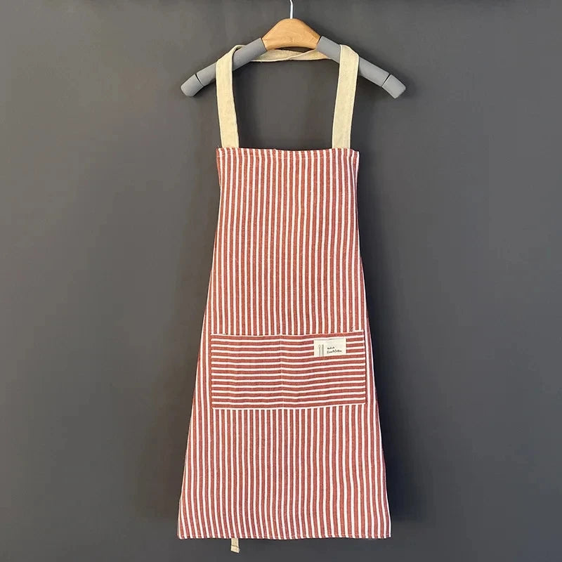 Tablier de Cuisine en Lin Rayé Sans Manches Ajustable