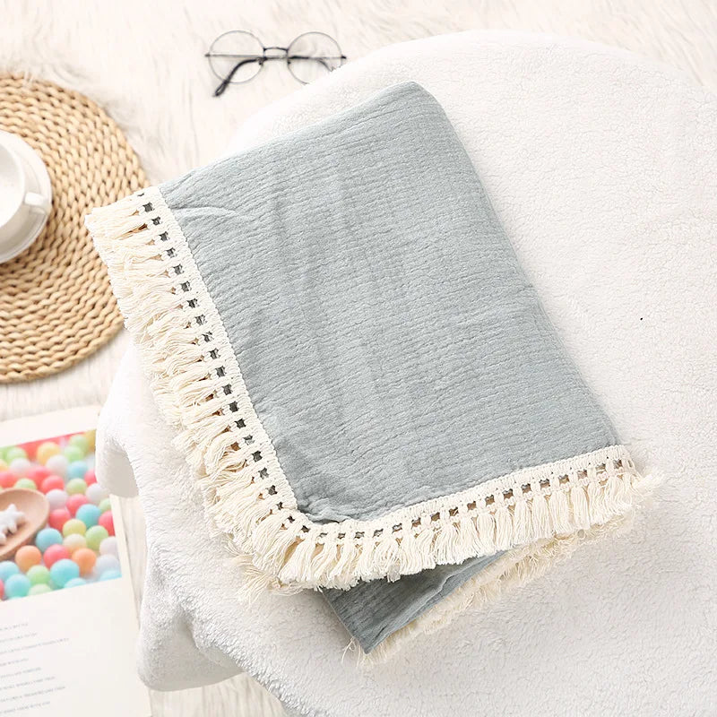 Couverture Bébé en Mousseline de Coton à Pompons