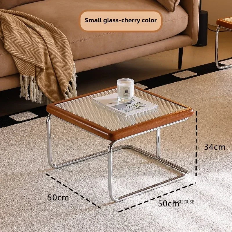 Table d'Appoint en Rotin Plateau Verre Style Rétro