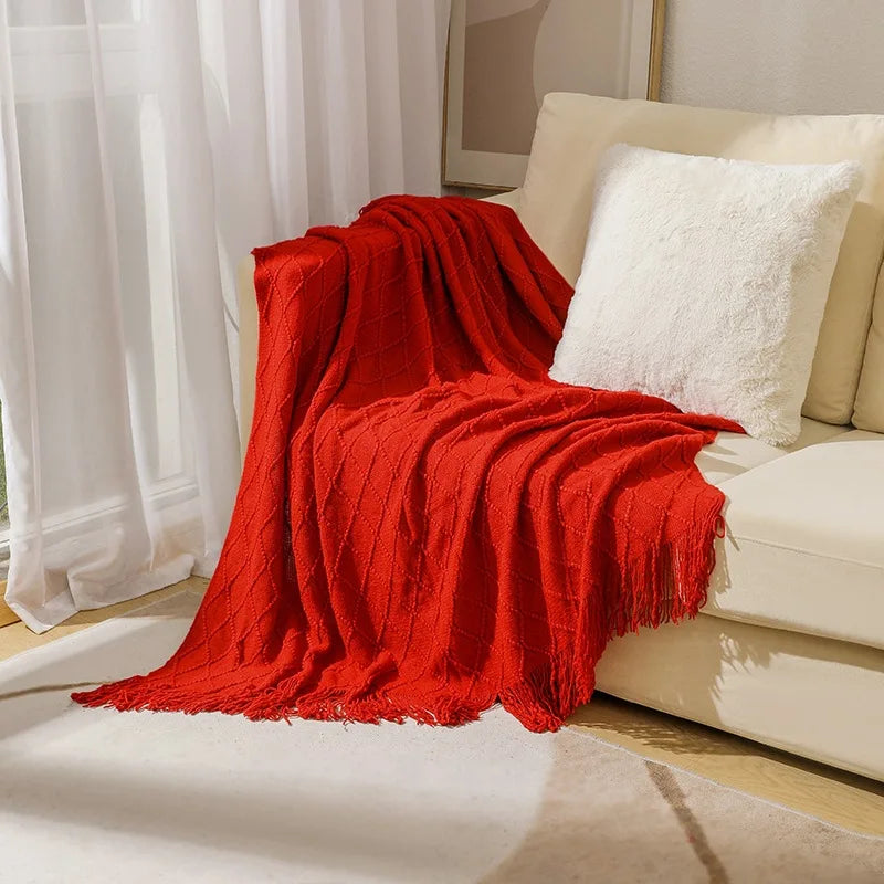 Jeté en Tricot Jacquard - Motif Carreaux Cosy