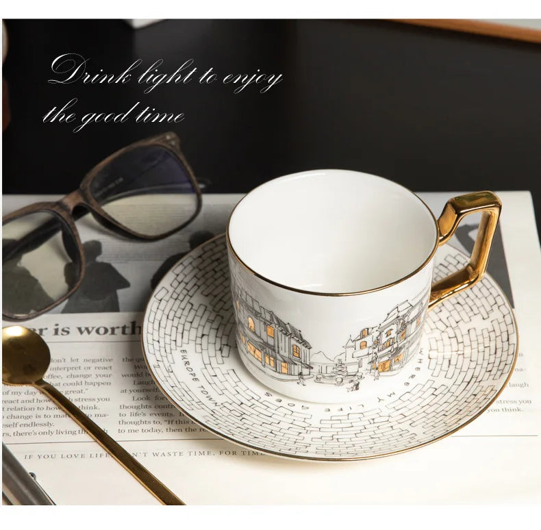Tasse à Café Vintage Style Européen avec Soucoupe