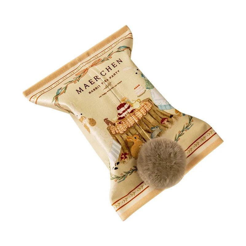 Boîte à Mouchoirs en Velours avec Pompon - Design Chic