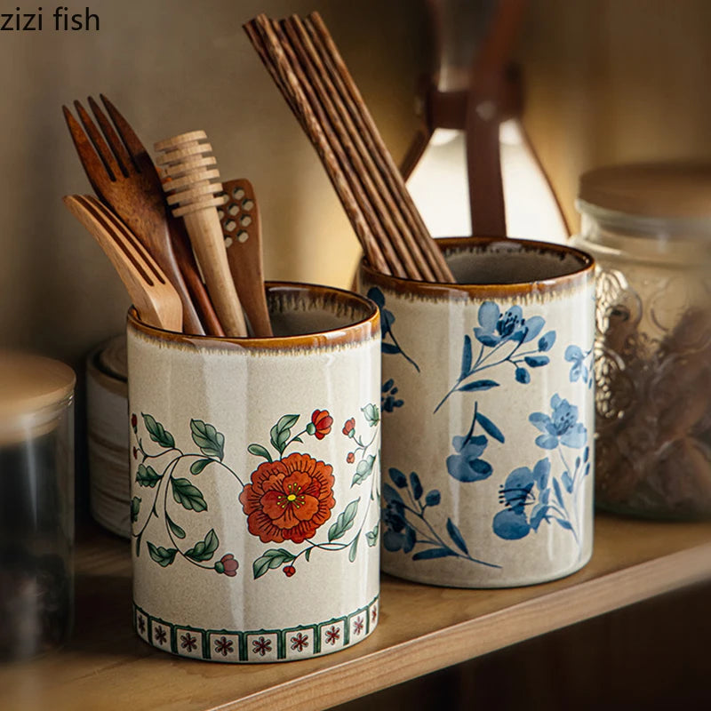 Pot à Ustensiles en Céramique Vintage - Rangement Cuisine