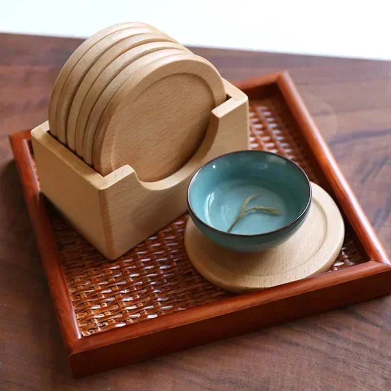 Set de 6 Dessous de Verre en Bois - Style Japonais