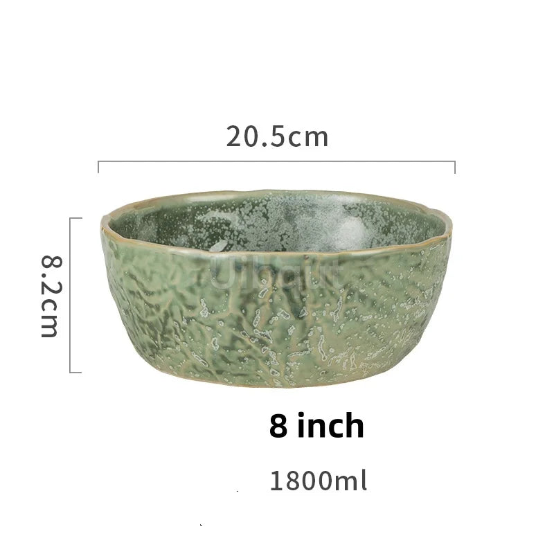 Bol en Céramique Vert Style Japonais pour Salade et Soupe