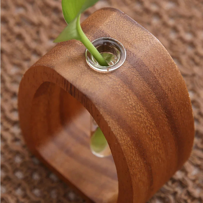Vase Soliflore en Bois et Verre - Mini Vase à Fleur Unique