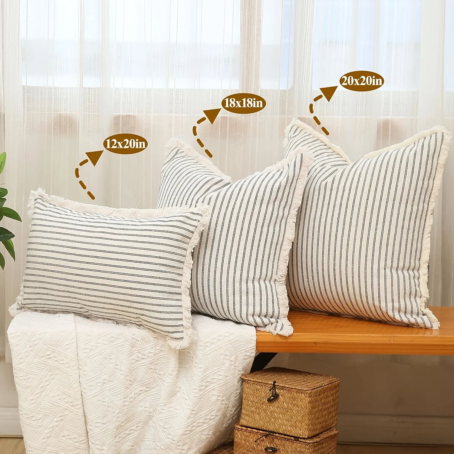 Housse de Coussin Rayée Confortable Style Décontracté