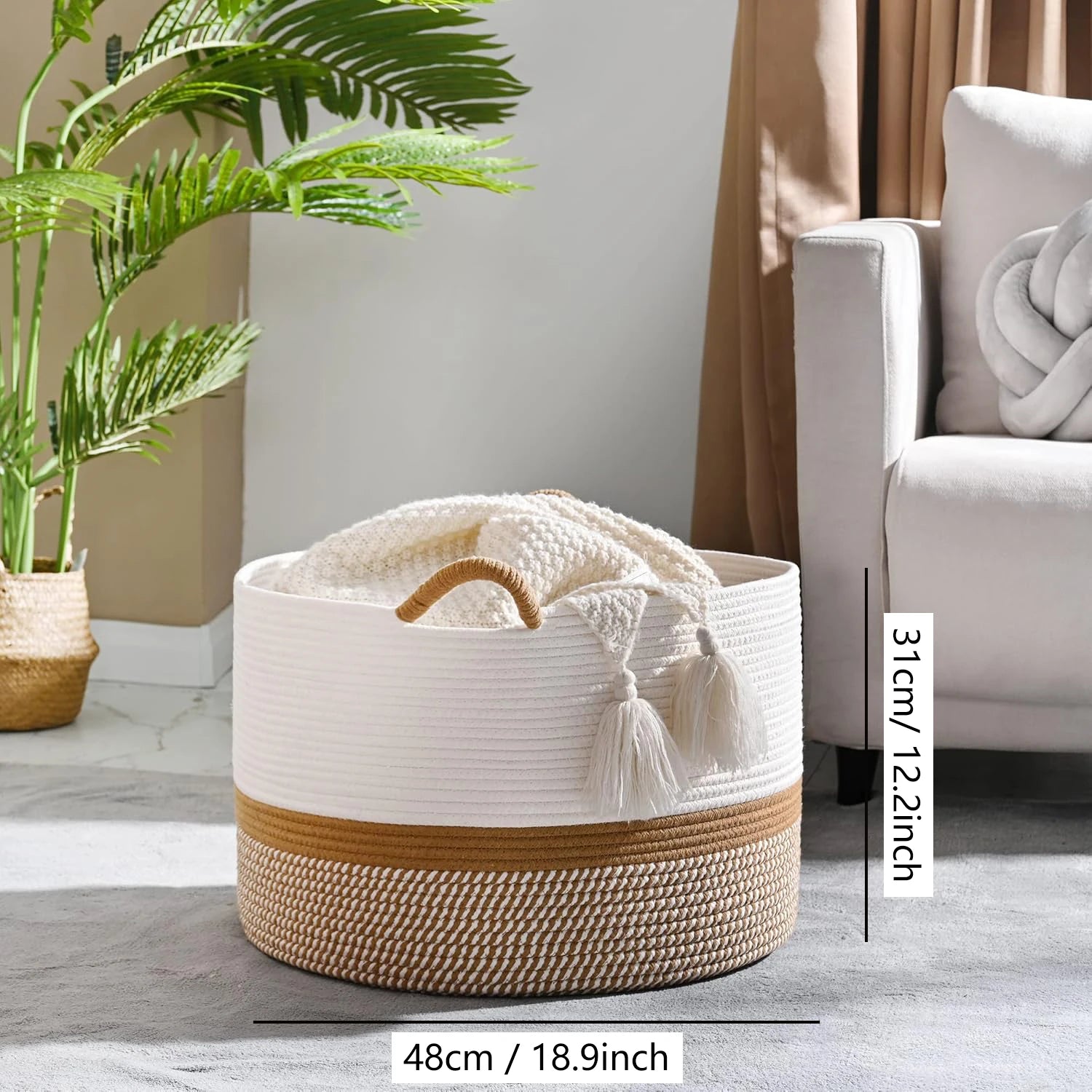Grand Panier en Corde de Coton Tressée pour Rangement