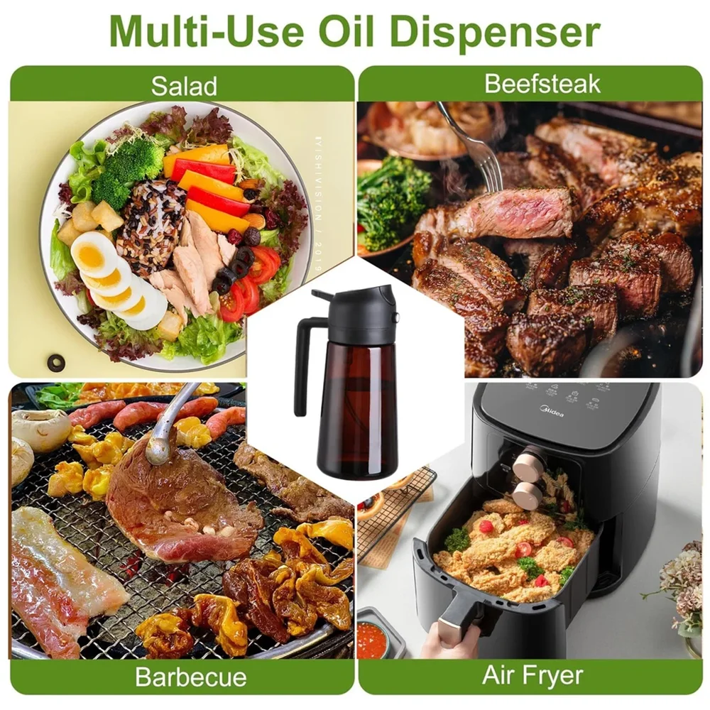 Distributeur d'Huile 2-en-1 Verre avec Vaporisateur 470ml