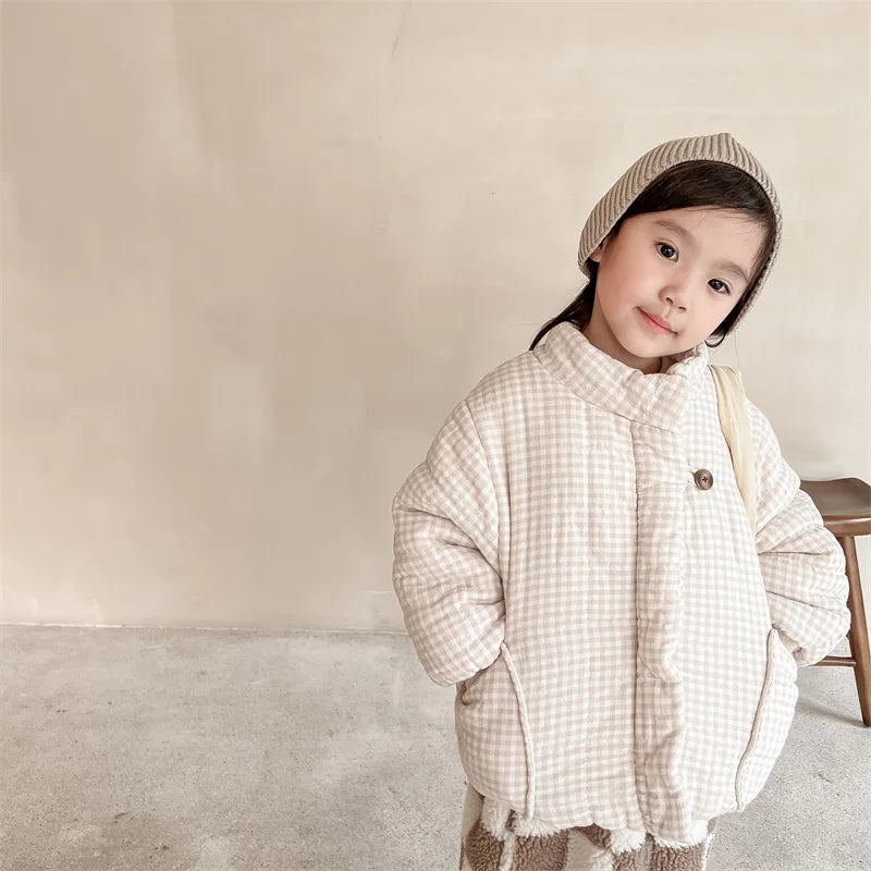 Manteau Enfant à Carreaux Doublure Polaire