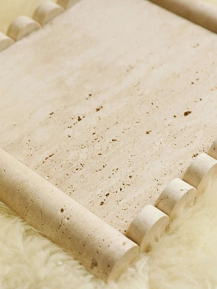 Plateau de Service Marbre Travertin Beige Vintage