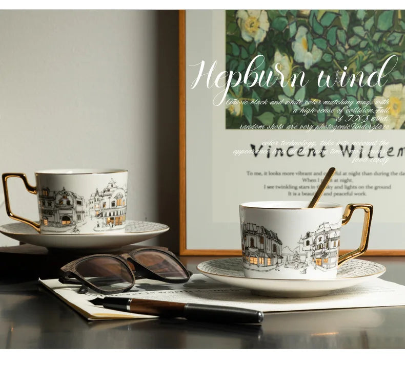 Tasse à Café Vintage Style Européen avec Soucoupe