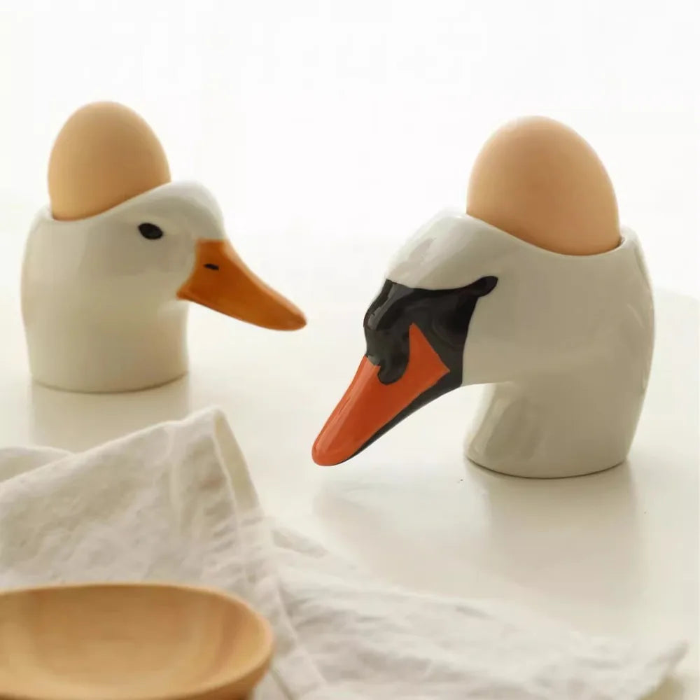 Assiette à Œufs Céramique Tête de Cygne Peinte Main