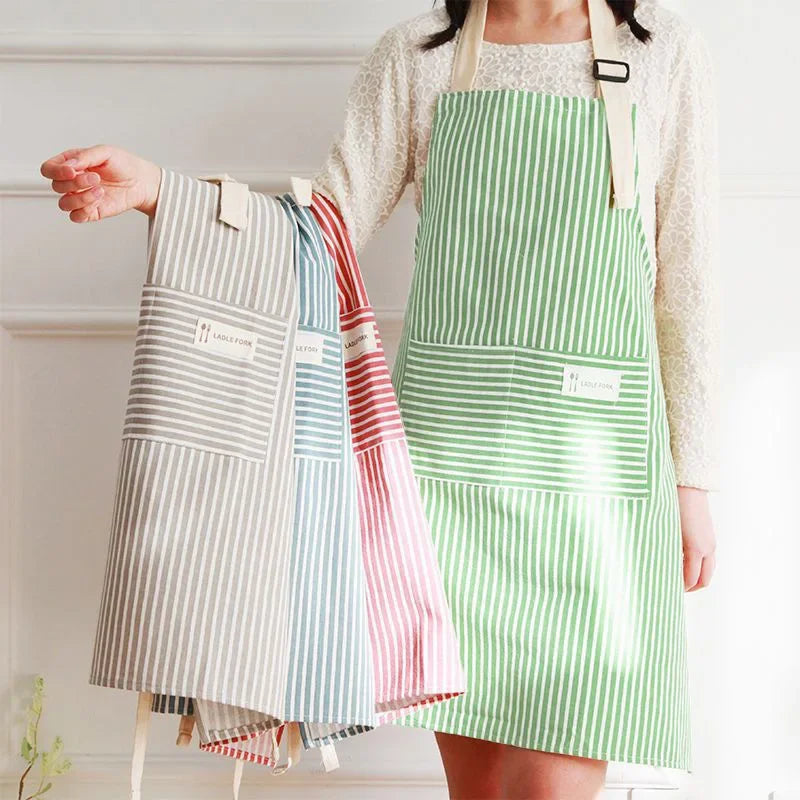 Tablier de Cuisine en Lin Rayé Ajustable