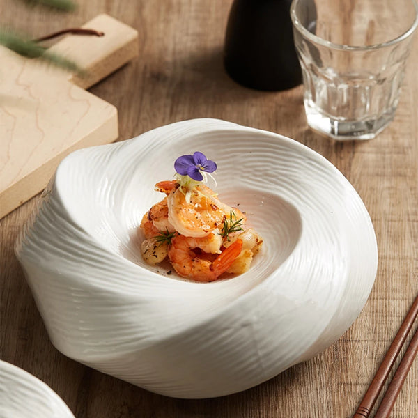 Plat en Céramique Blanche Design Artistique pour Salade et Fruits