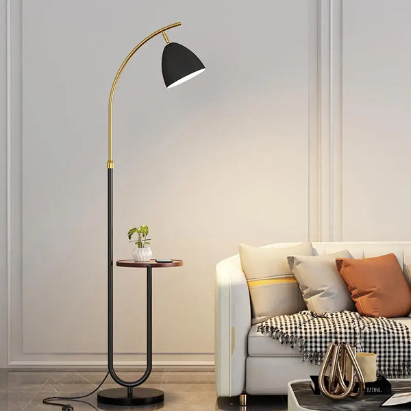 Lampadaire sur Pied Nordique - Abat-Jour Tissu Noir et Or