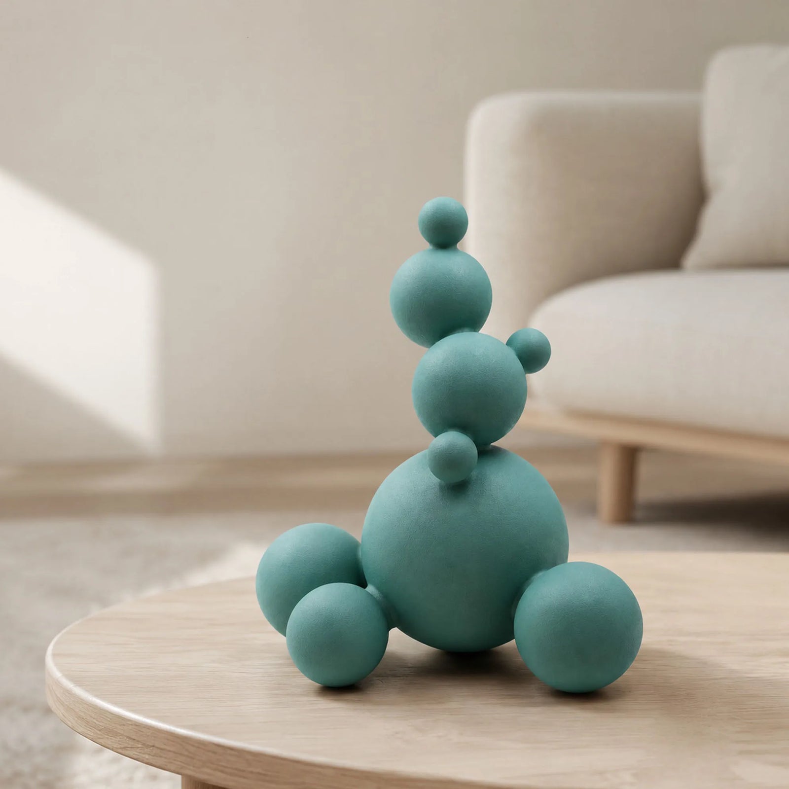 Abstract Sphere Sculpture – Teal Resin Statue