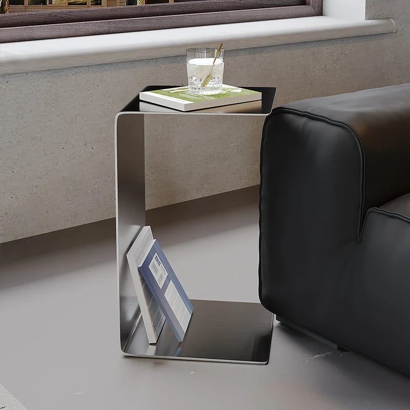 Table d'Appoint Inox Brossé - Style Italien Minimaliste