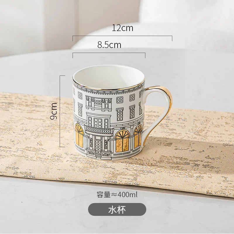 Tasse à Café et Assiette en Céramique Motif Architecture Romaine