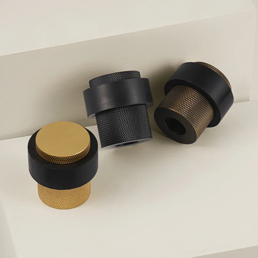 Brass Door Stopper – Knurled Floor-Mount Hardware