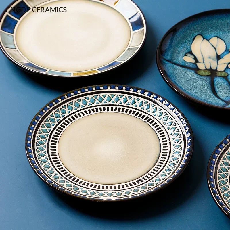 Assiette Plate en Céramique Fleurie - Style Européen