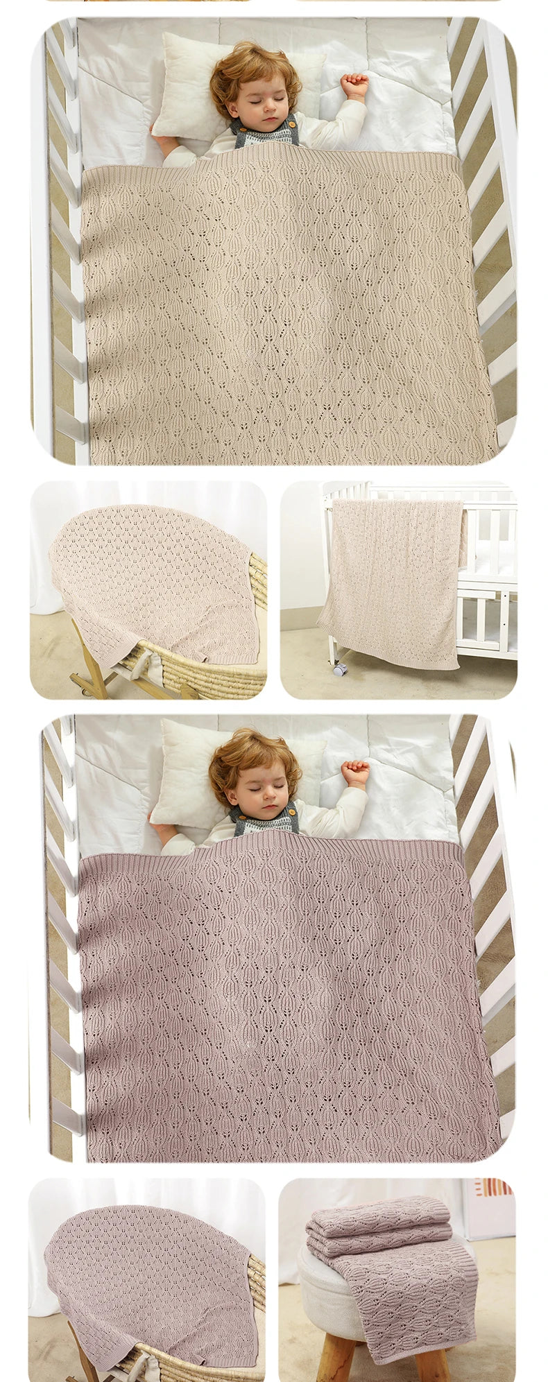 Couverture Bébé Tricotée Coton Unie 90x70cm