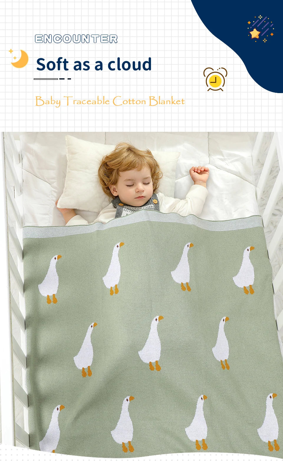 Couverture Bébé Coton Motif Oie Tricotée