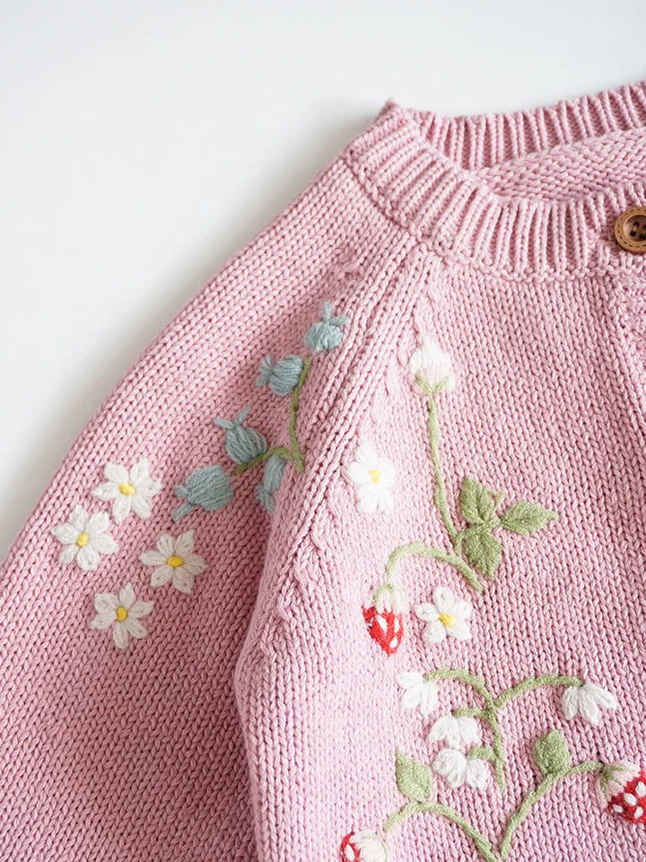 Cardigan Fille Brodé Motif Champignon