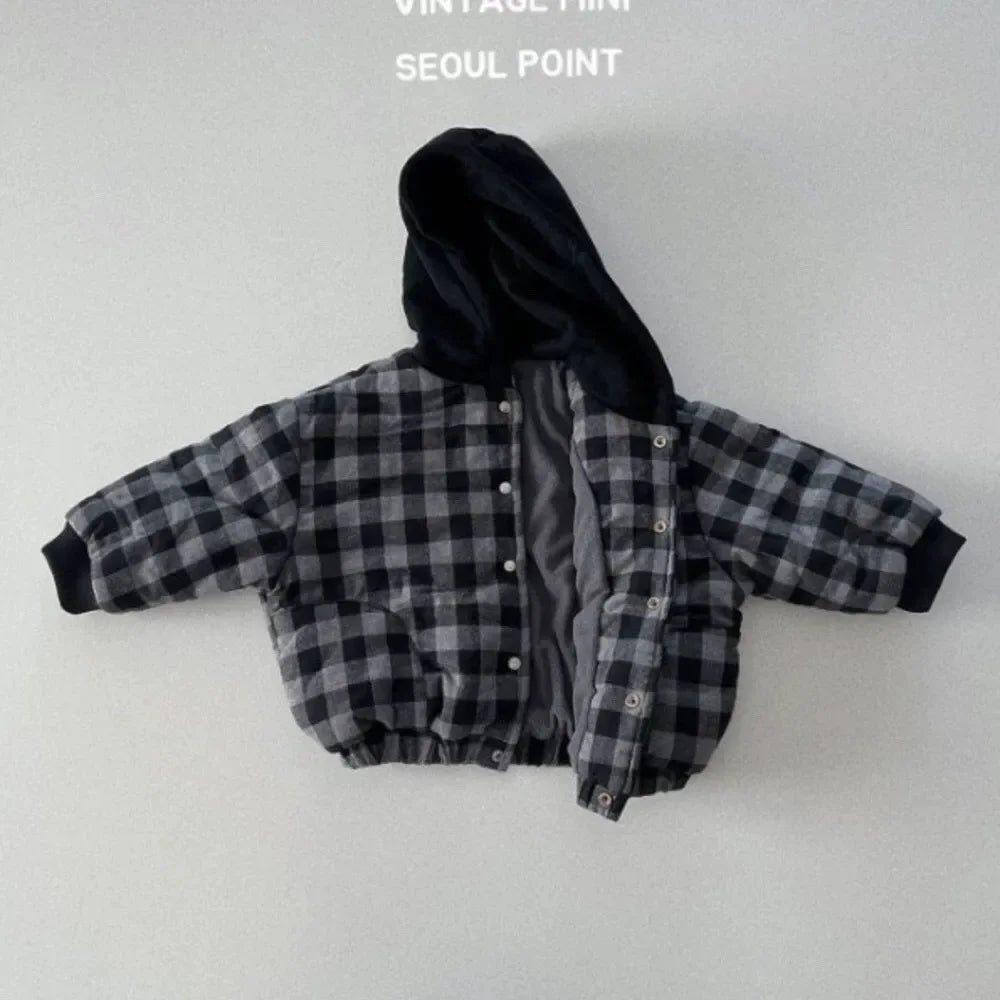 Manteau Enfant à Capuche Motif Carreaux