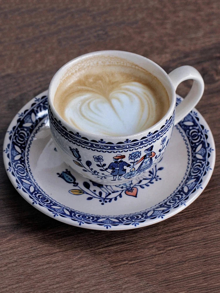 Tasse à Café Peinte Main Motif Champêtre Rétro