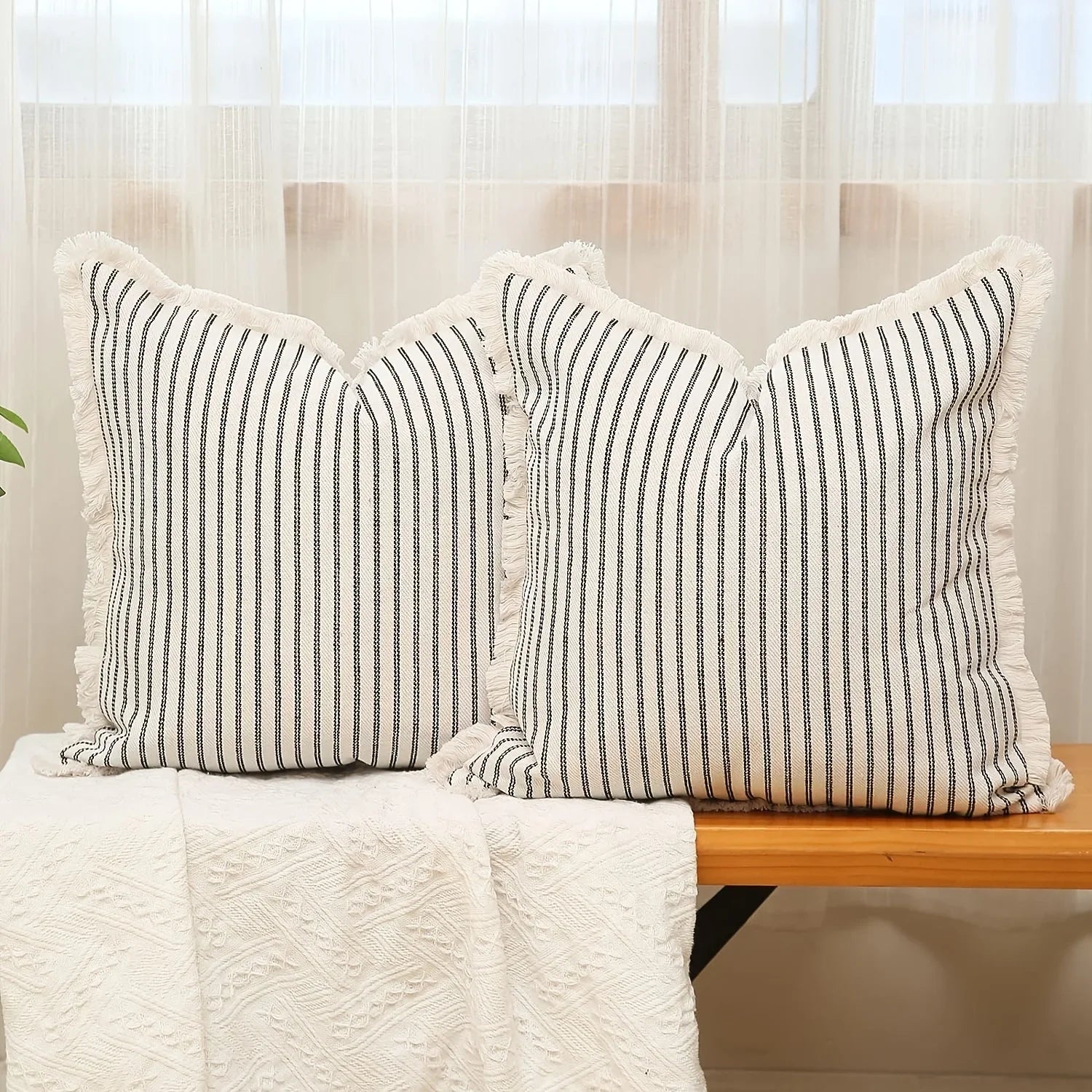 Housse de Coussin Rayée Confortable Style Décontracté
