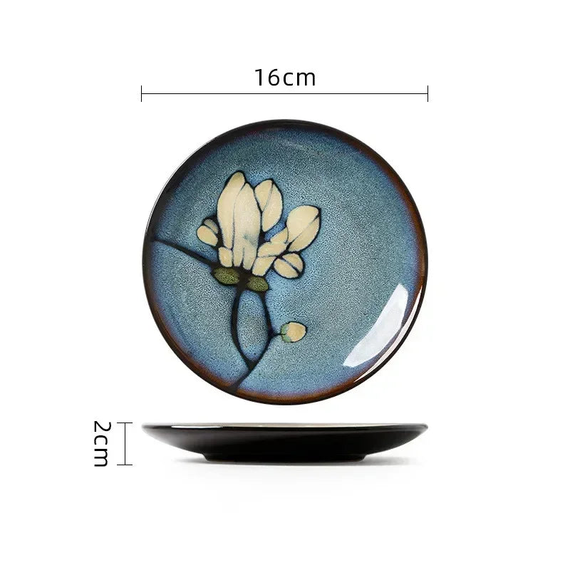 Assiette Plate en Céramique Fleurie - Style Européen