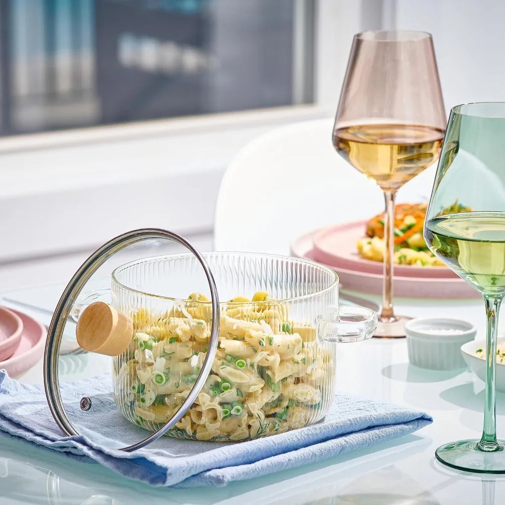 Casserole en Verre avec Couvercle 1,6L Double Poignée
