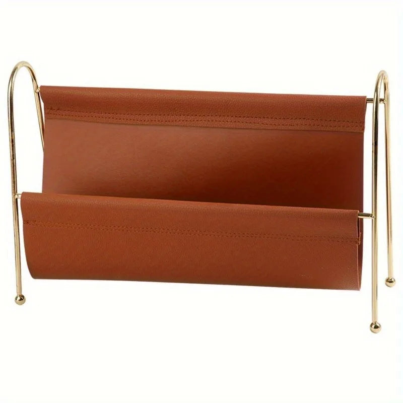 Porte-Revues Métal et Cuir - Cadre Doré