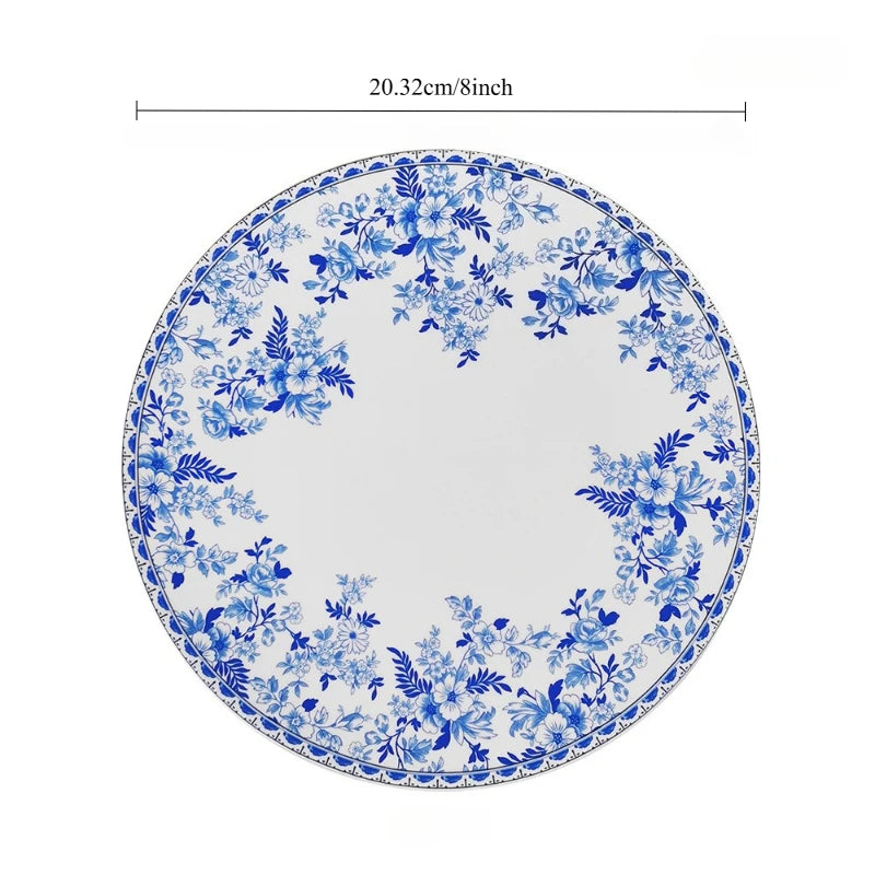 Assiette en Porcelaine Bleu et Blanc Motif Floral Classique