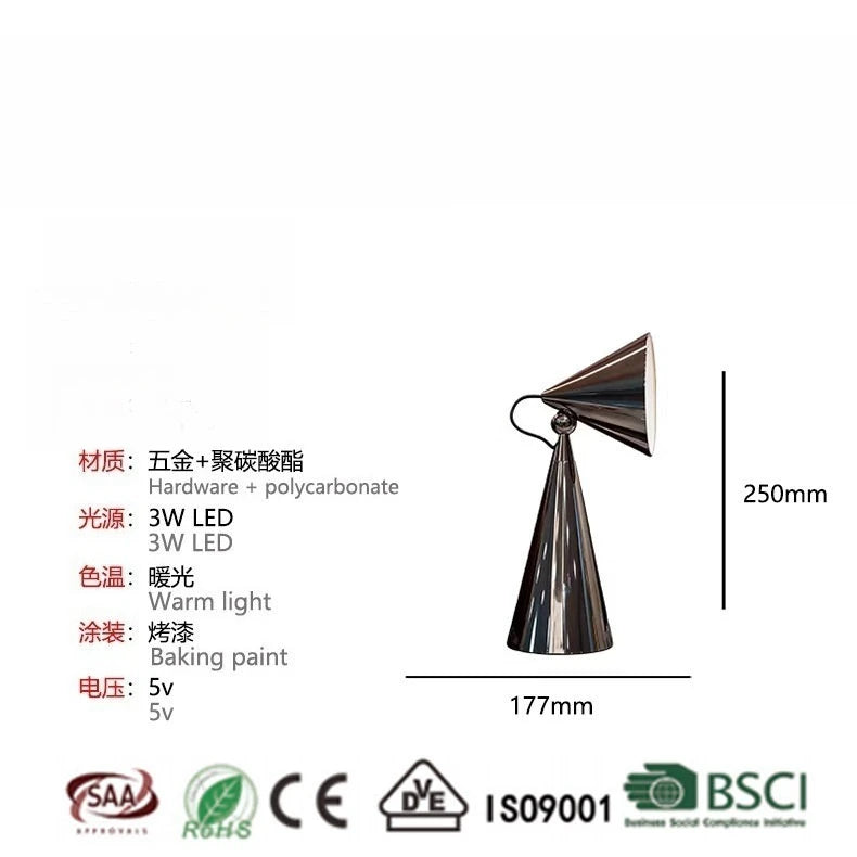Lampe de Table Conique Portable - Design Nordique USB