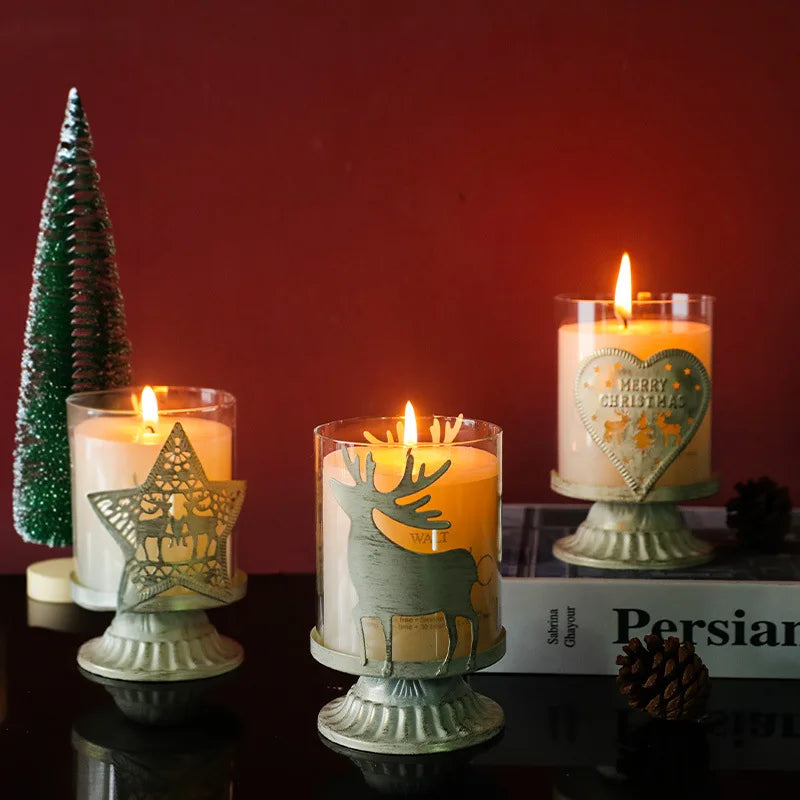 Bougeoir de Noël Élan et Sapin en Verre