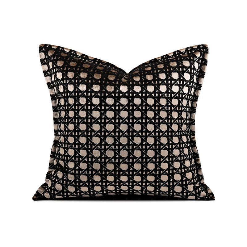 Housse de Coussin Velours Importé Noir Café et Doré Luxe Villa