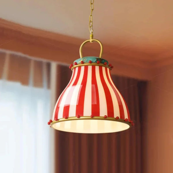 Suspension Verre Coloré Rayures Rouge Bonbon Rétro