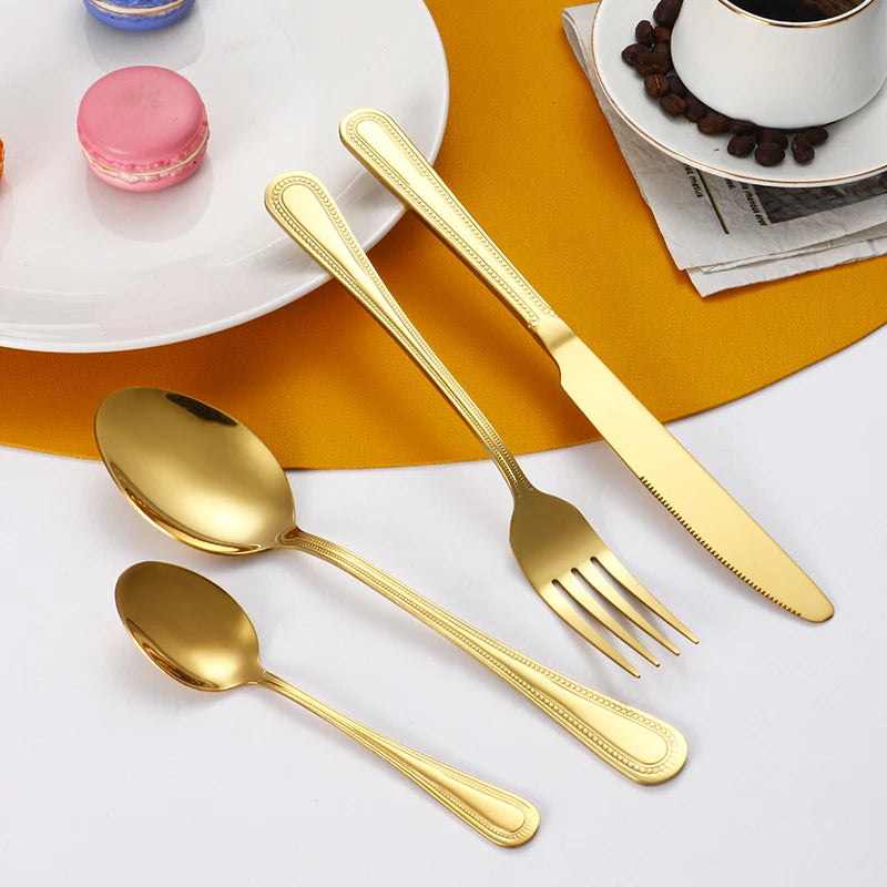 Ensemble Couverts Dorés Rétro 24 Pièces pour Restaurant