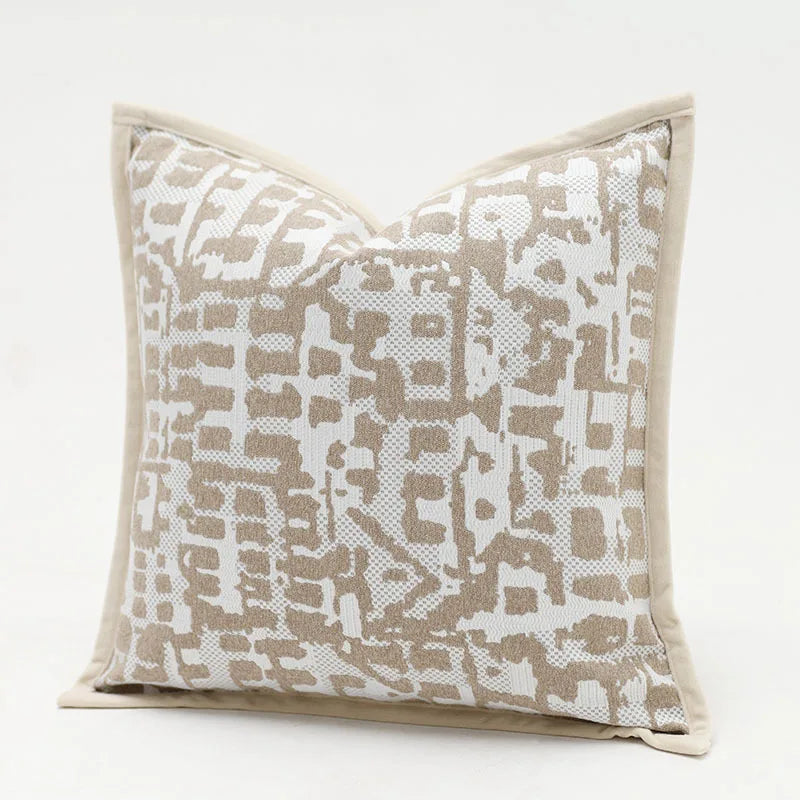 Housse de Coussin Jacquard Géométrique Gris Avoine Luxe Minimaliste