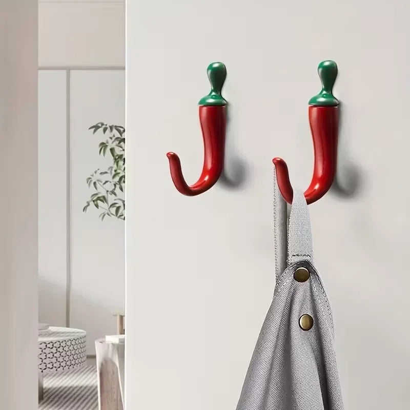 Crochets Muraux Forme Piment Rouge Vif Installation Facile