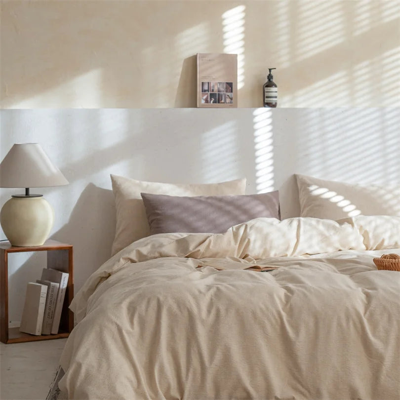 Parure de Lit en Lin Lavé 100% Naturel - Housse de Couette et Taies