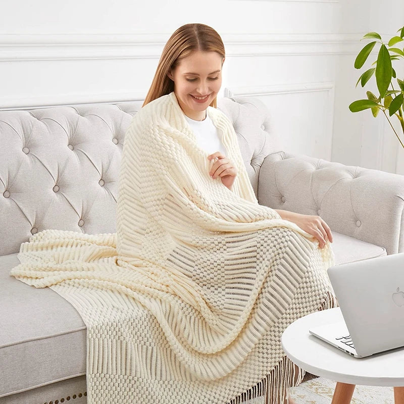 Jeté Boho Blanc Texturé - Grand Format Chunky