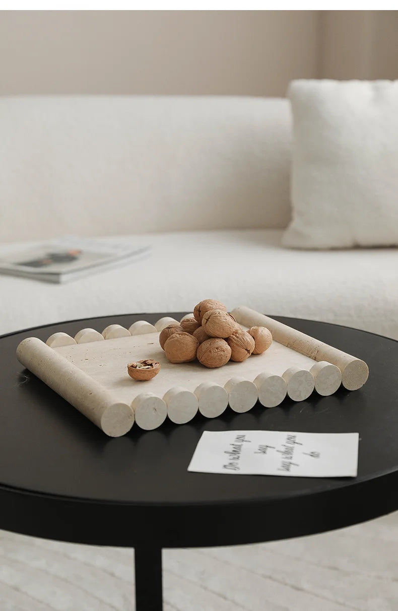 Plateau de Service Marbre Travertin Beige Vintage
