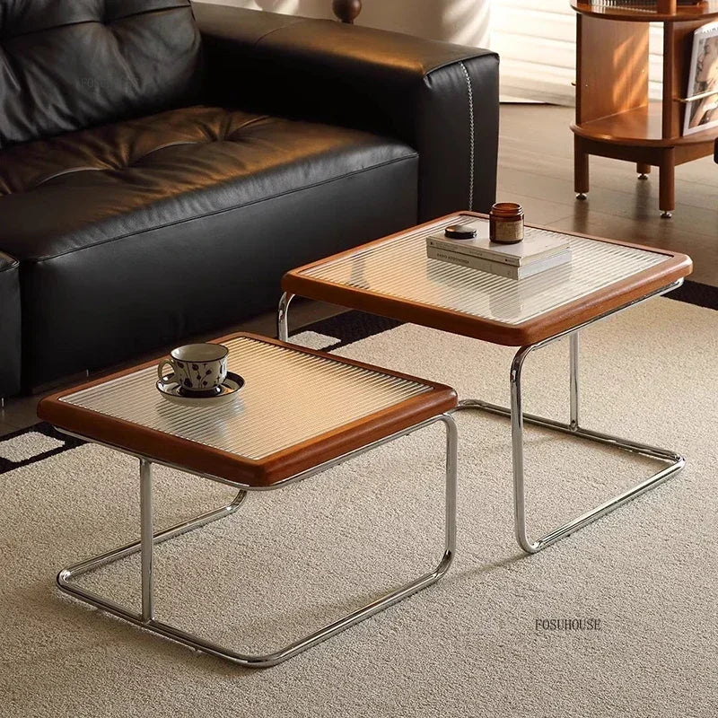 Table d'Appoint en Rotin Plateau Verre Style Rétro