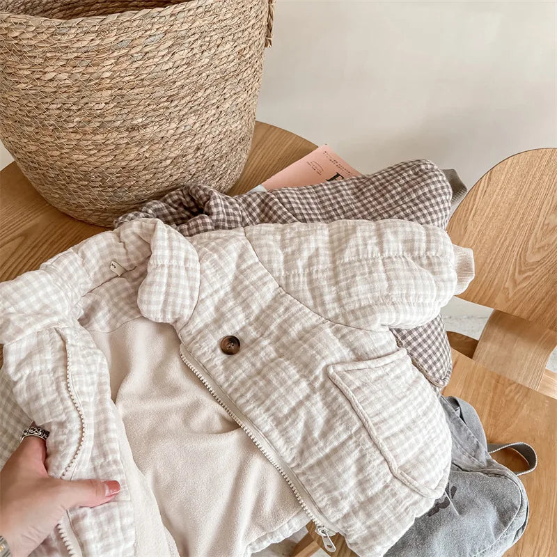 Manteau Enfant à Carreaux Doublure Polaire