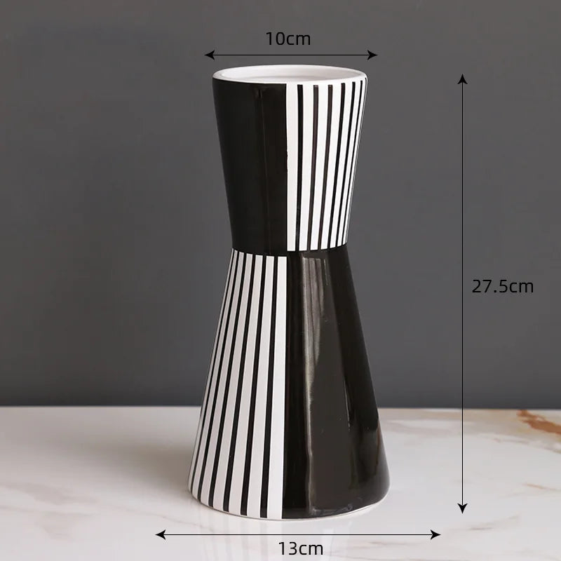 Vase Céramique Rayures Noir et Blanc pour Fleurs