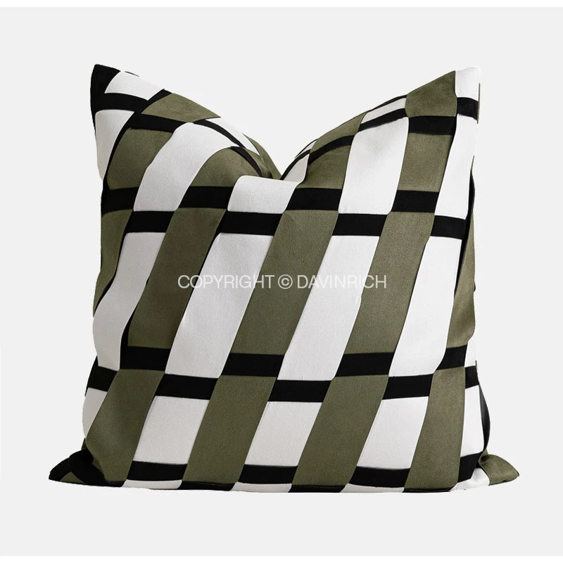 Housse de Coussin Velours Tissage Panier Luxe