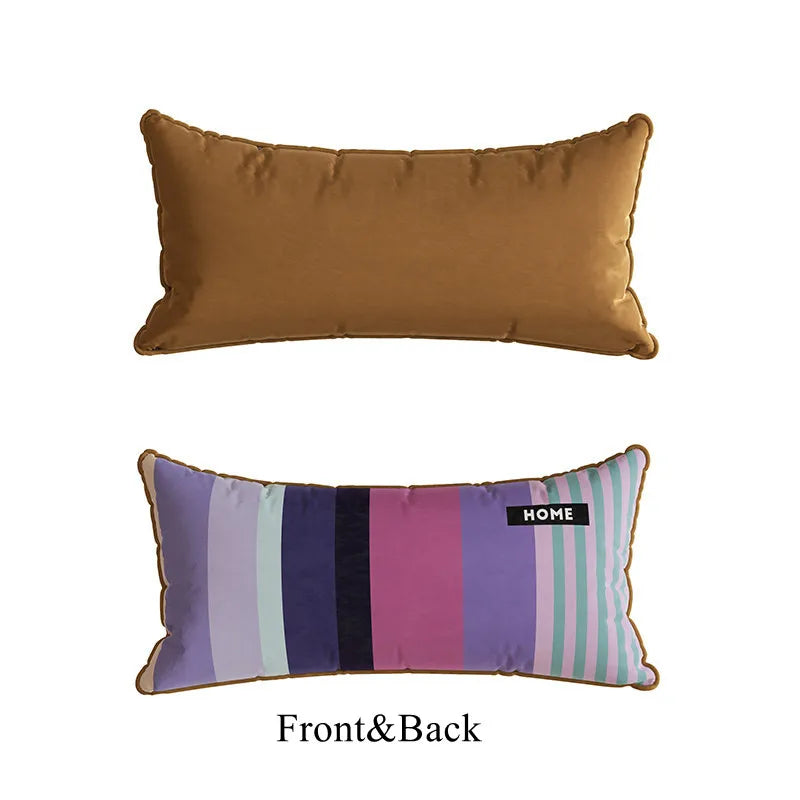 Housse de Coussin Lombaire Rayée Patchwork - Style Rétro